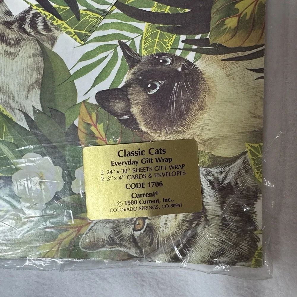 Vintage Gift Wrap Lot of 5 Packs Retro Paisley Cats Safari Animals Floral Heart
